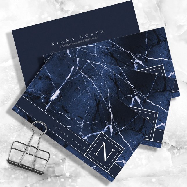 Tarjeta De Visita Simplemente Marble Monogarm Blue y White Std ID672 (Subido por el creador)