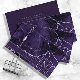 Tarjeta De Visita Simplemente Marble Monograma Violeta y blanco Std
