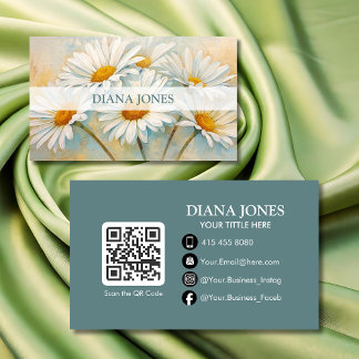 Tarjeta De Visita Simply Watercolor Flowers Floral qr code logo