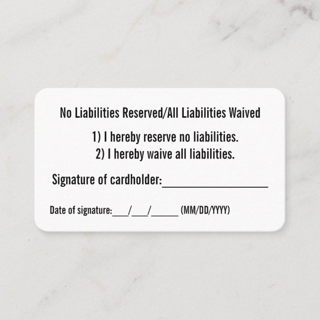 Tarjeta De Visita Sin exención de obligaciones (Anverso)