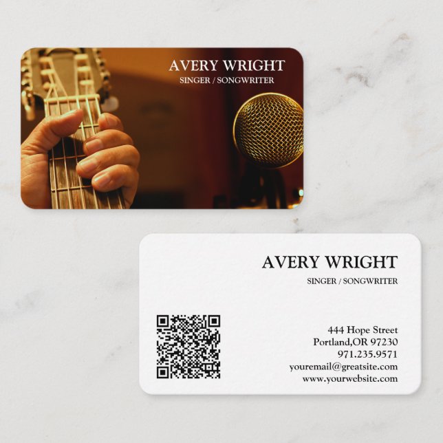 Tarjeta De Visita Singer Musician Photo Black & White Modern Music (Anverso / Reverso)