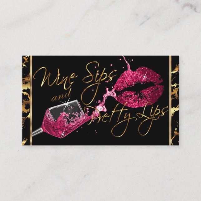 Tarjeta De Visita Sips de vino y labios de Bonito - rosa oscuro (Anverso)