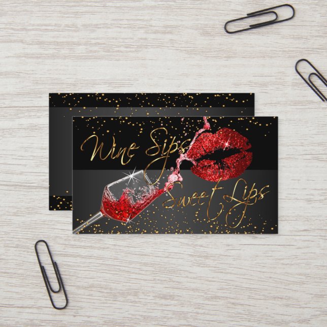 Tarjeta De Visita Sips de vino y labios dulces (Anverso/Reverso In Situ)
