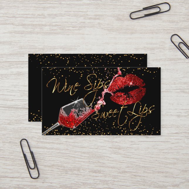 Tarjeta De Visita Sips de vino y labios dulces (Anverso/Reverso In Situ)