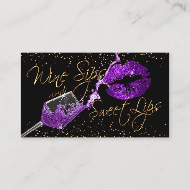 Tarjeta De Visita Sips de vino y labios dulces - púrpura (Anverso)
