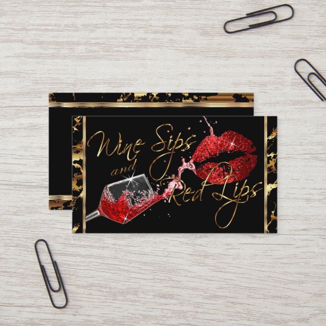 Tarjeta De Visita Sips de vino y labios rojos (Anverso/Reverso In Situ)