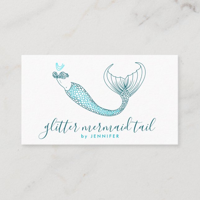Tarjeta De Visita Sirena de cola azul Aqua Green (Anverso)