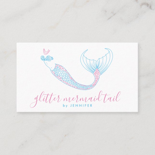 Tarjeta De Visita Sirena de cola de cola de Aqua azul rosa (Anverso)