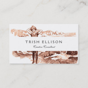 Tarjeta De Visita Sirena de playa Gibson Girl vintage Belleza de bañ
