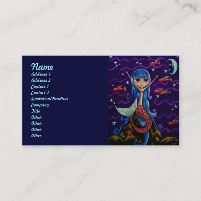 Tarjeta De Visita Sirena del pez volador y la luna (Anverso)