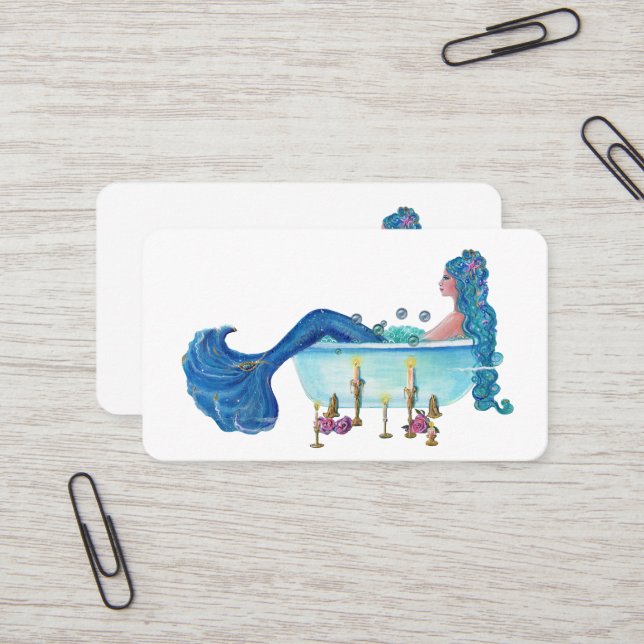 Tarjeta De Visita Sirena en la tina por Renee Lavoie (Anverso/Reverso In Situ)
