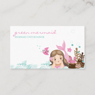 Tarjeta De Visita Sirena Rosa de Mar de Dibujos Animados