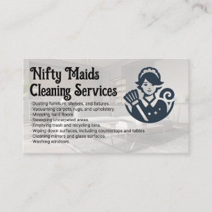 Tarjeta De Visita Sirvienta feliz con plumero Servicios de limpiez