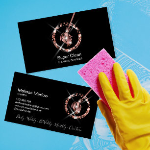 Tarjeta De Visita Sirvienta Limpiando Casa Brillante Rosa Dorado Pur