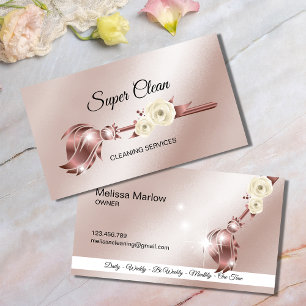 Tarjeta De Visita Sirvienta Limpiando Casa Brillante rosa oro Tarjet