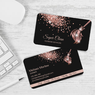 Tarjeta De Visita Sirvienta Limpiando Casa Brillante rosa oro Tarjet
