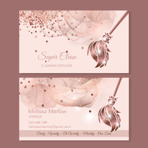Tarjeta De Visita Sirvienta Limpiando Casa Brillante rosa oro Tarjet