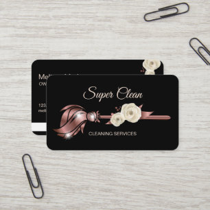 Tarjeta De Visita Sirvienta Limpiando Casa Brillante rosa oro Tarjet