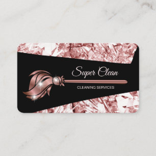 Tarjeta De Visita Sirvienta Limpiando Casa Brillante rosa oro Tarjet