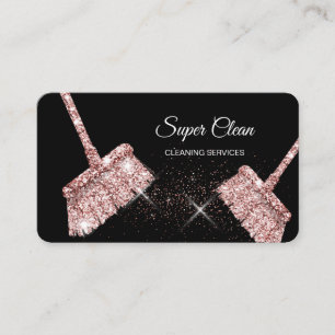 Tarjeta De Visita Sirvienta Limpiando Casa Brillante rosa oro Tarjet