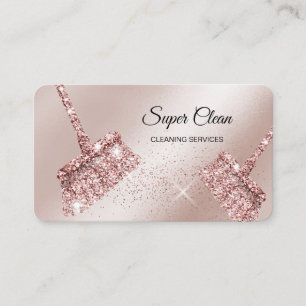 Tarjeta De Visita Sirvienta Limpiando Casa Brillante rosa oro Tarjet