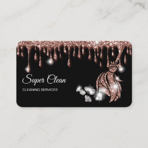 Tarjeta De Visita Sirvienta limpiando casa destellante diamantes ros