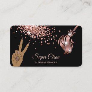 Tarjeta De Visita Sirvienta Limpiando Casa Dorado rosa brillante Neg