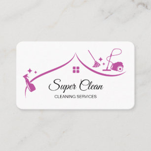Tarjeta De Visita Sirvienta Limpiando Casa Fuchsia Brillante