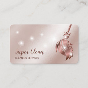 Tarjeta De Visita Sirvienta limpiando casa rosa dorado brillante