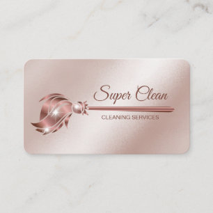 Tarjeta De Visita Sirvienta limpiando casa rosa dorado brillante