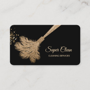 Tarjeta De Visita Sirvienta limpiando casa rosa dorado brillante