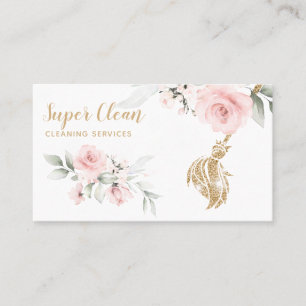 Tarjeta De Visita Sirvienta Limpieza Casa Brillante Floral Negocio