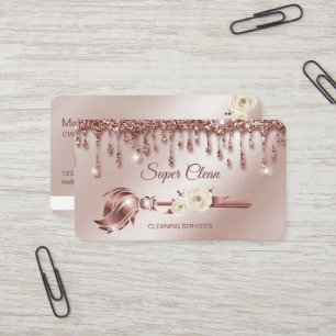 Tarjeta De Visita Sirvienta Limpieza de Casa Dorado rosa brillante N