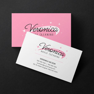 Tarjeta De Visita Sirvienta Minimal Simple Blanca Rosa Limpieza de C