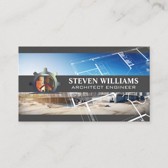 Tarjeta De Visita Sitio de Construcción | Planos de Arquitecto (Anverso)