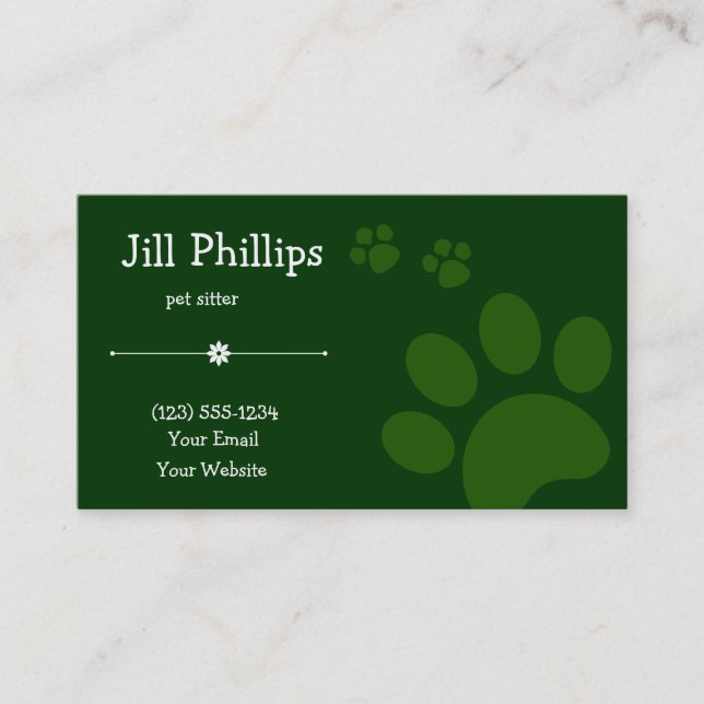 Tarjeta De Visita Sitio de Mascota de huella verde (Anverso)