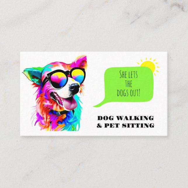 Tarjeta De Visita Sitio Mascota del caminante del perro arcoiris (Anverso)