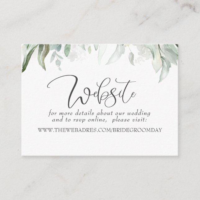 Tarjeta De Visita Sitio web boda Bohemian Greenery (Anverso)