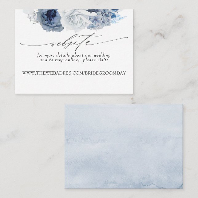 Tarjeta De Visita Sitio web boda Dusty Blue Flowers (Anverso / Reverso)