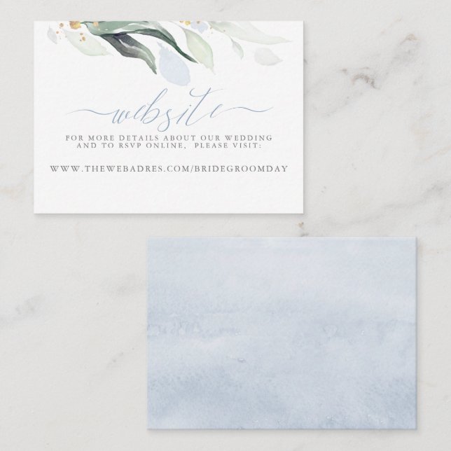 Tarjeta De Visita Sitio web boda Dusty Blue Greenery (Anverso / Reverso)