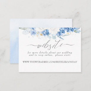 Tarjeta De Visita Sitio web boda Dusty Blue White Flowers