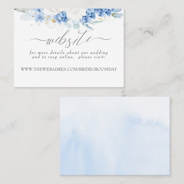 Tarjeta De Visita Sitio web boda Dusty Blue White Flowers (Anverso / Reverso)