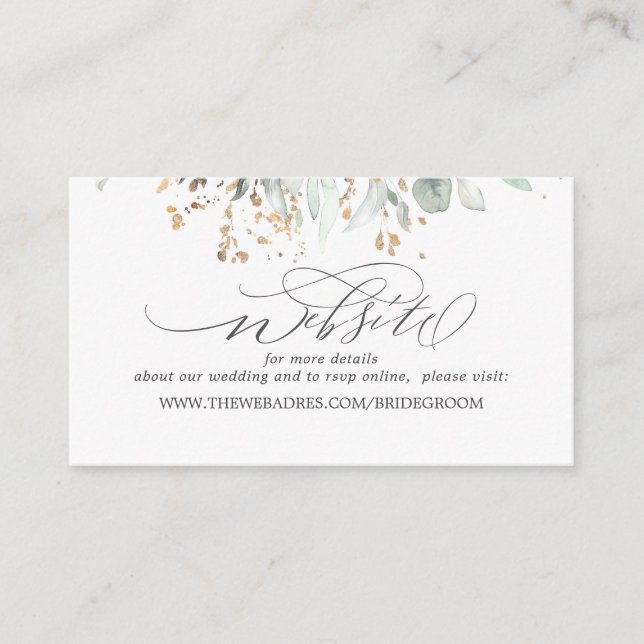 Tarjeta De Visita Sitio web boda Gold deja vegetación (Anverso)