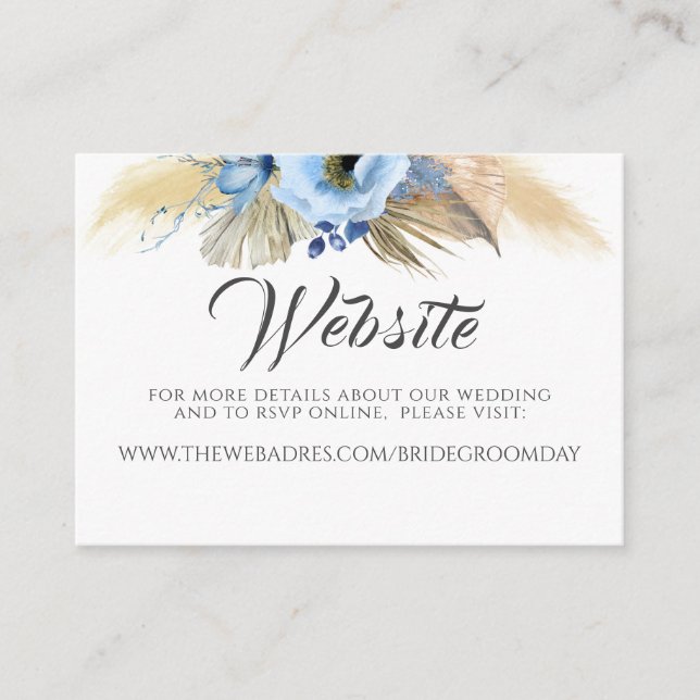 Tarjeta De Visita Sitio web boda Pampas Grass Dusty Blue Floral (Anverso)