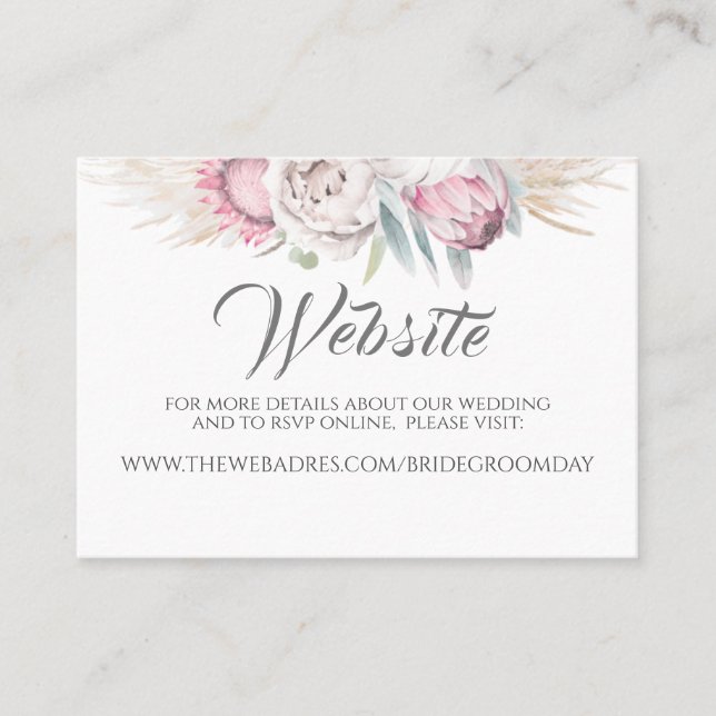 Tarjeta De Visita Sitio web boda Pampas Grass Pink Exotic Floral (Anverso)