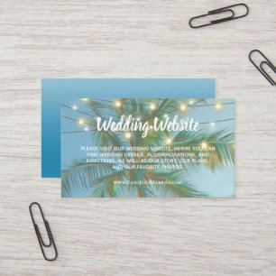 Tarjeta De Visita Sitio web boda Tropical Beach String Lights Ombre