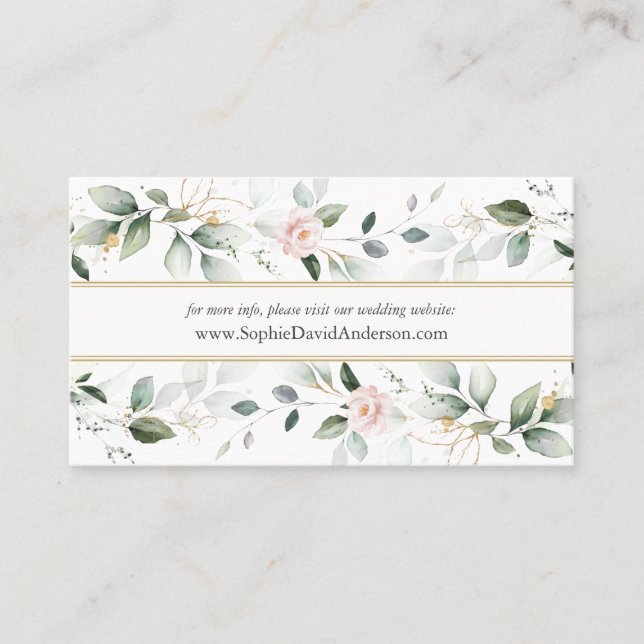 Tarjeta De Visita Sitio web de Airy Greenery Floral Gold Boda (Anverso)