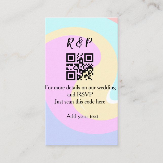 Tarjeta De Visita sitio web de boda rsvp q r código agregar nombre t (Anverso)
