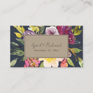 TARJETA DE VISITA SITIO WEB DE BODAS DE FLORAL DE KRAFT YELLOW NAVY 