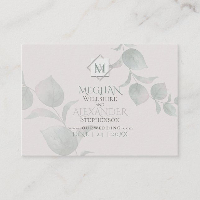Tarjeta De Visita Sitio web de bodas | Eucalyptus de sabio plateado (Anverso)